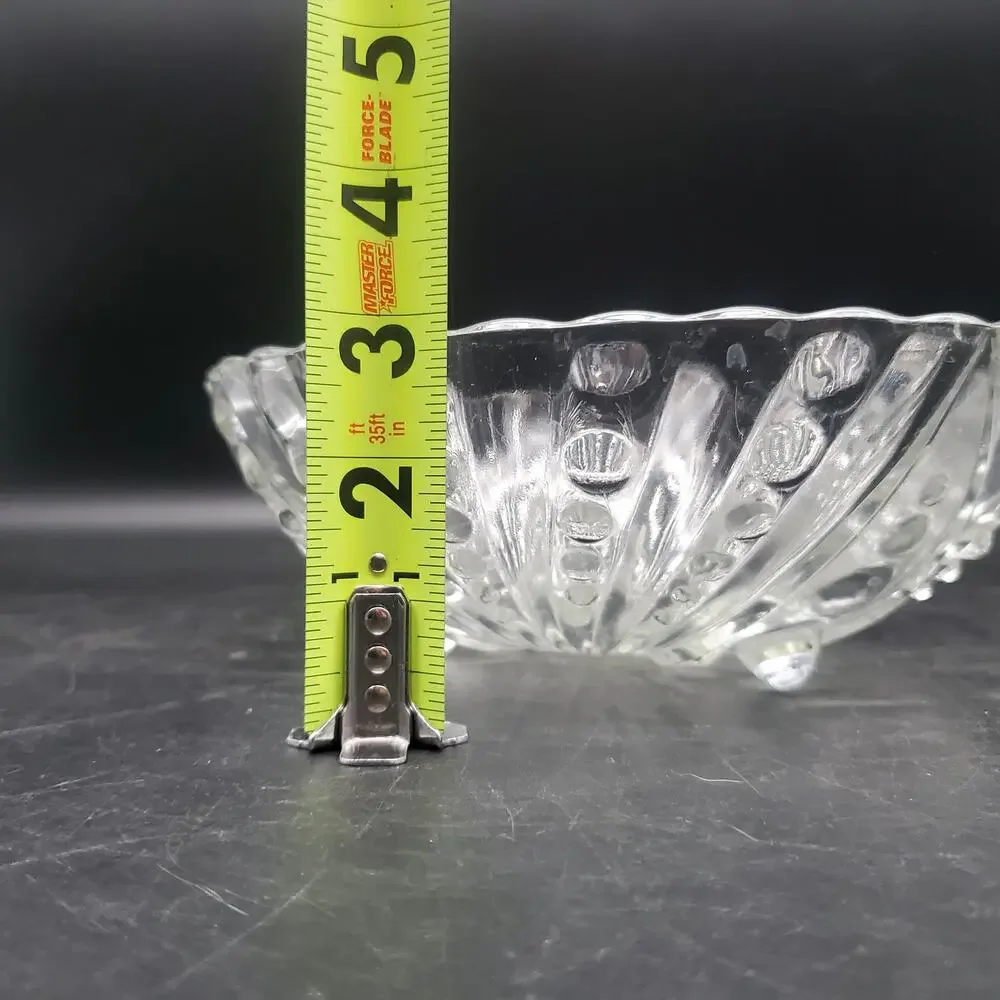Vintage Clear Pressed Glass Swirl Berry Dessert Serving Bowl 7.5